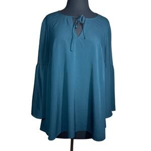 Boden Bell Sleeve Blouse Boho Keyhole Neck Flowy Relaxed Teal Green W0196 Sz 14